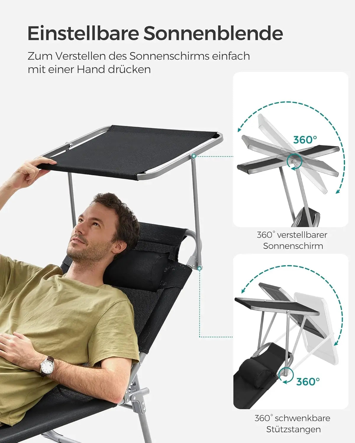 Sonnenliege klappbar 150kg schwarz Stahl von Songmics