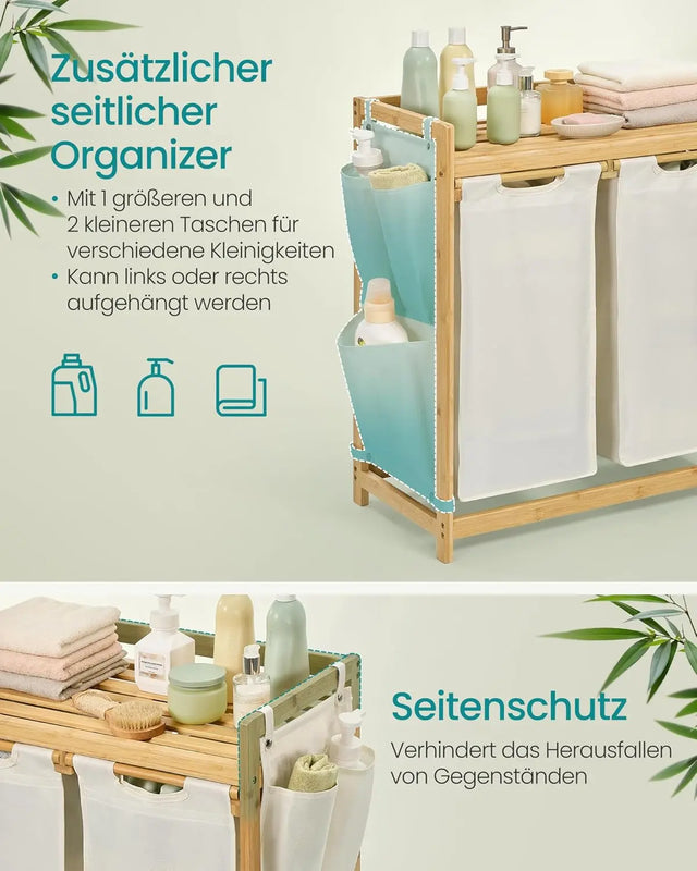 Wäschekorb Bambus 2 Fächer Cremeweiss von Songmics