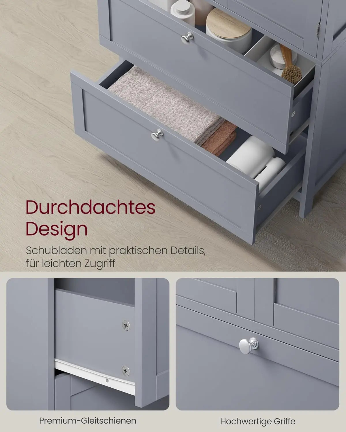 Badezimmerschrank 2 Türen Taubengrau Holz von Songmics