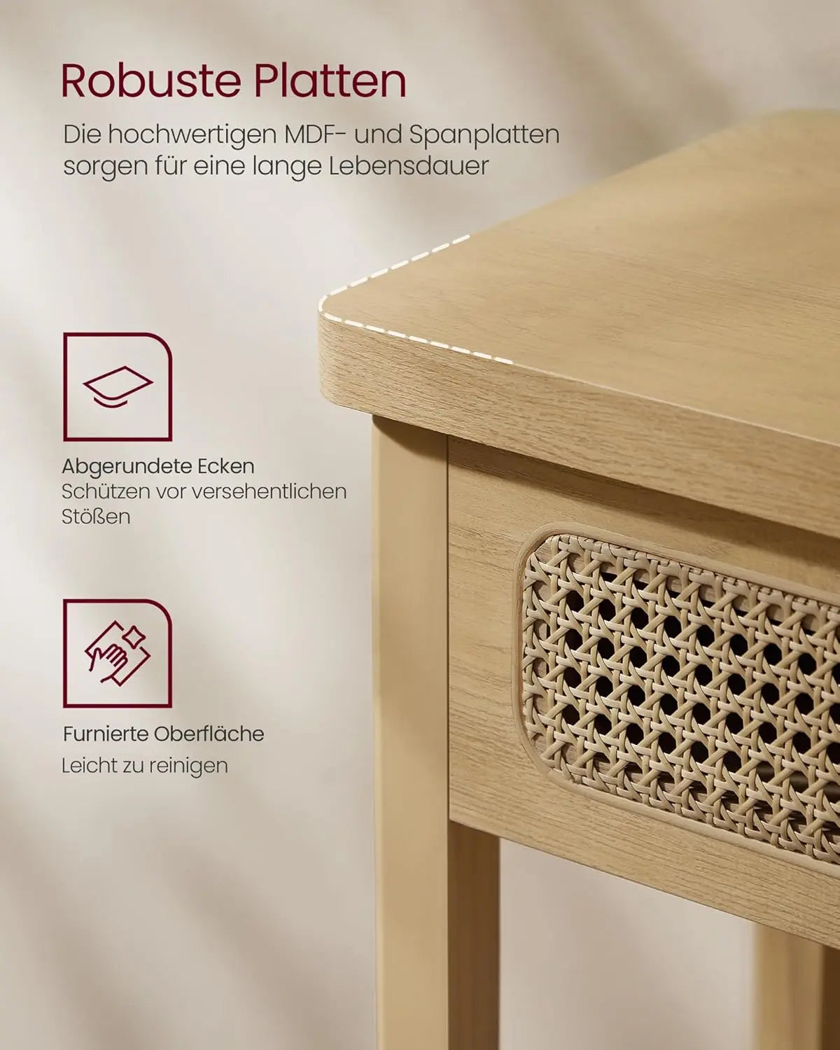 Konsolentisch Boho Stil Schubladen Eichenbeige von Songmics