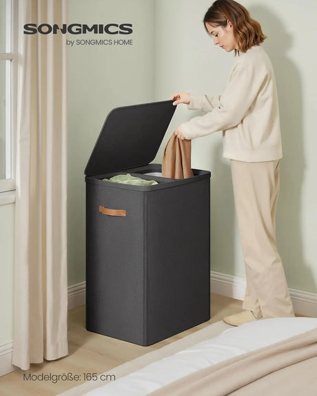 Wäschekorb 170L 2 Fächer Deckel Tintenschwarz von Songmics