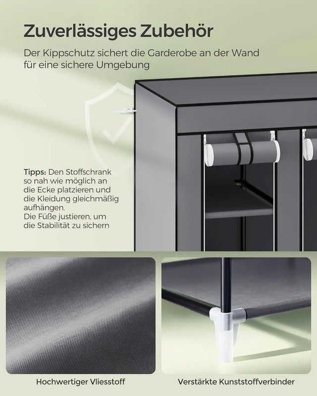 Kleiderschrank mit Ablagen und Stange Grau von Songmics