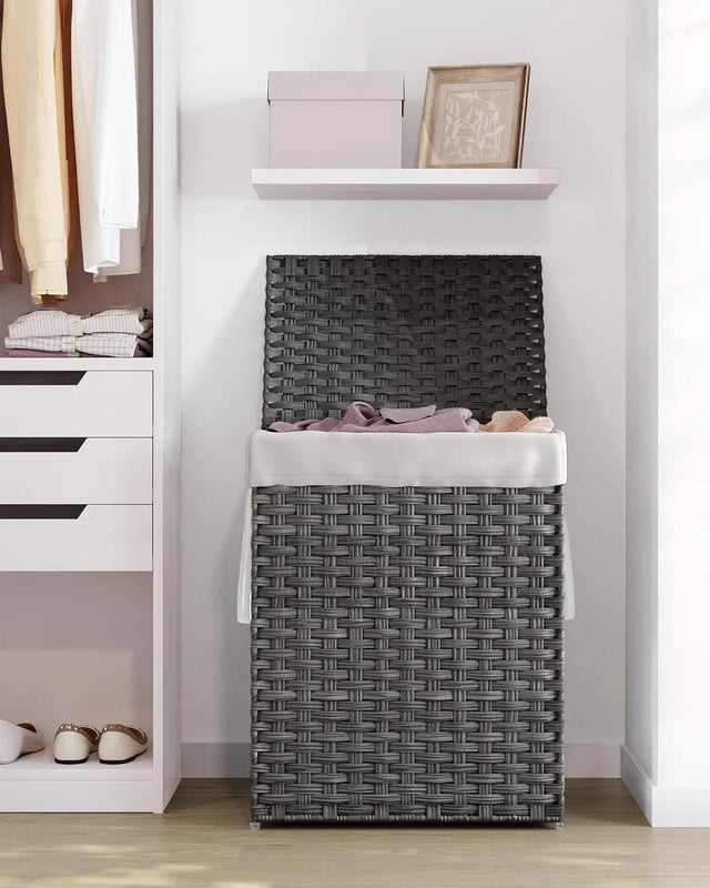 Wäschekorb Rattan Faltbar 90L Taubengrau von Songmics