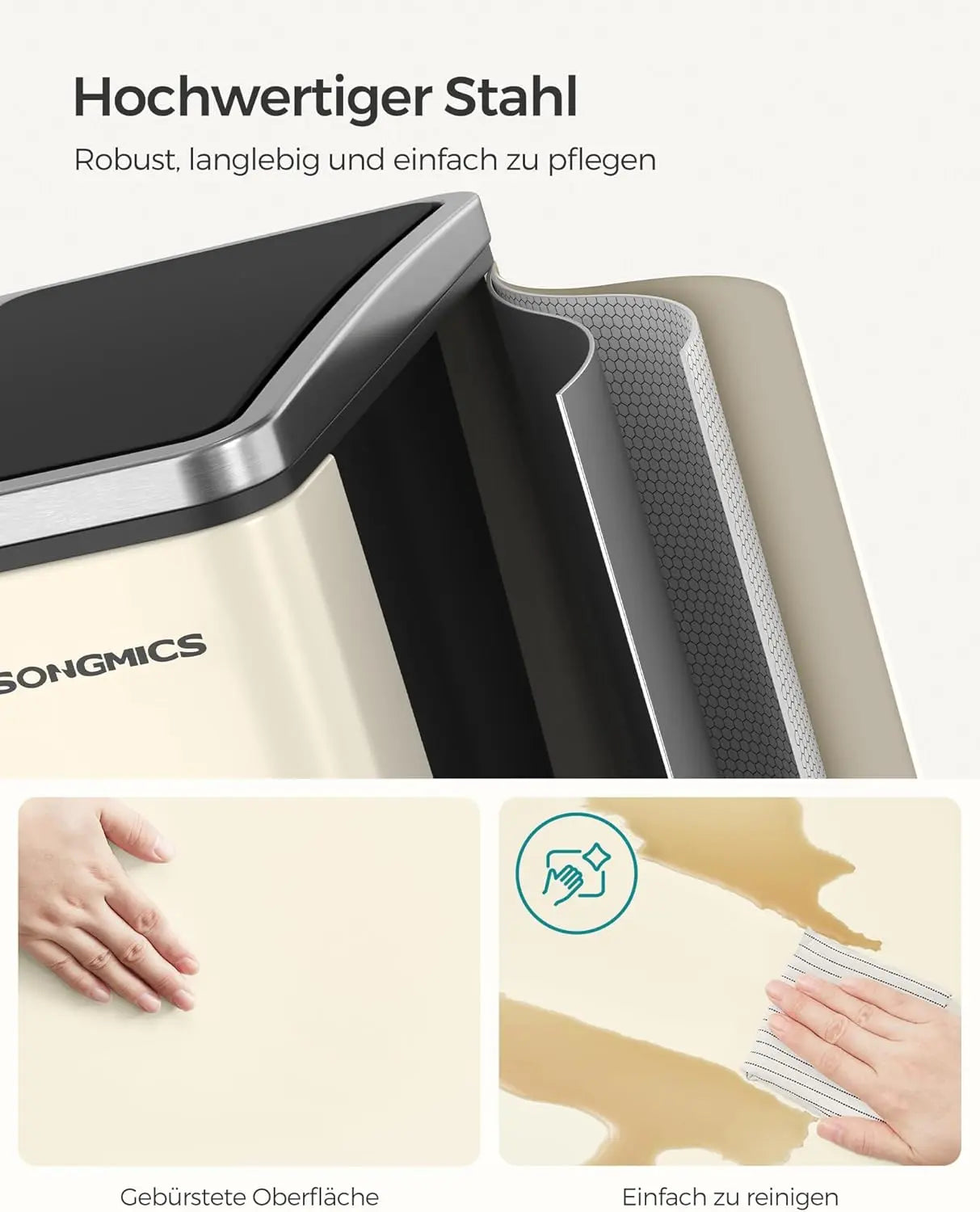 Treteimer 2x15L Softclose sandbeige-tintenschwarz von Songmics