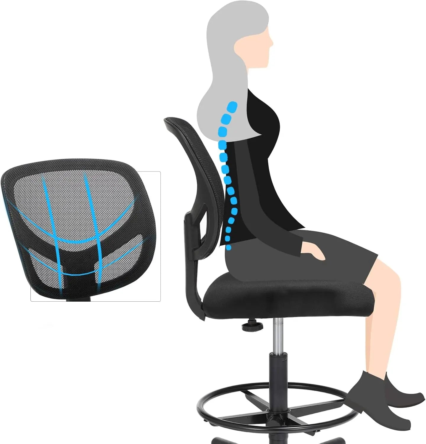 Bürostuhl Höhenverstellbar Ergonomisch Drehbar Stoff Schwarz von Songmics