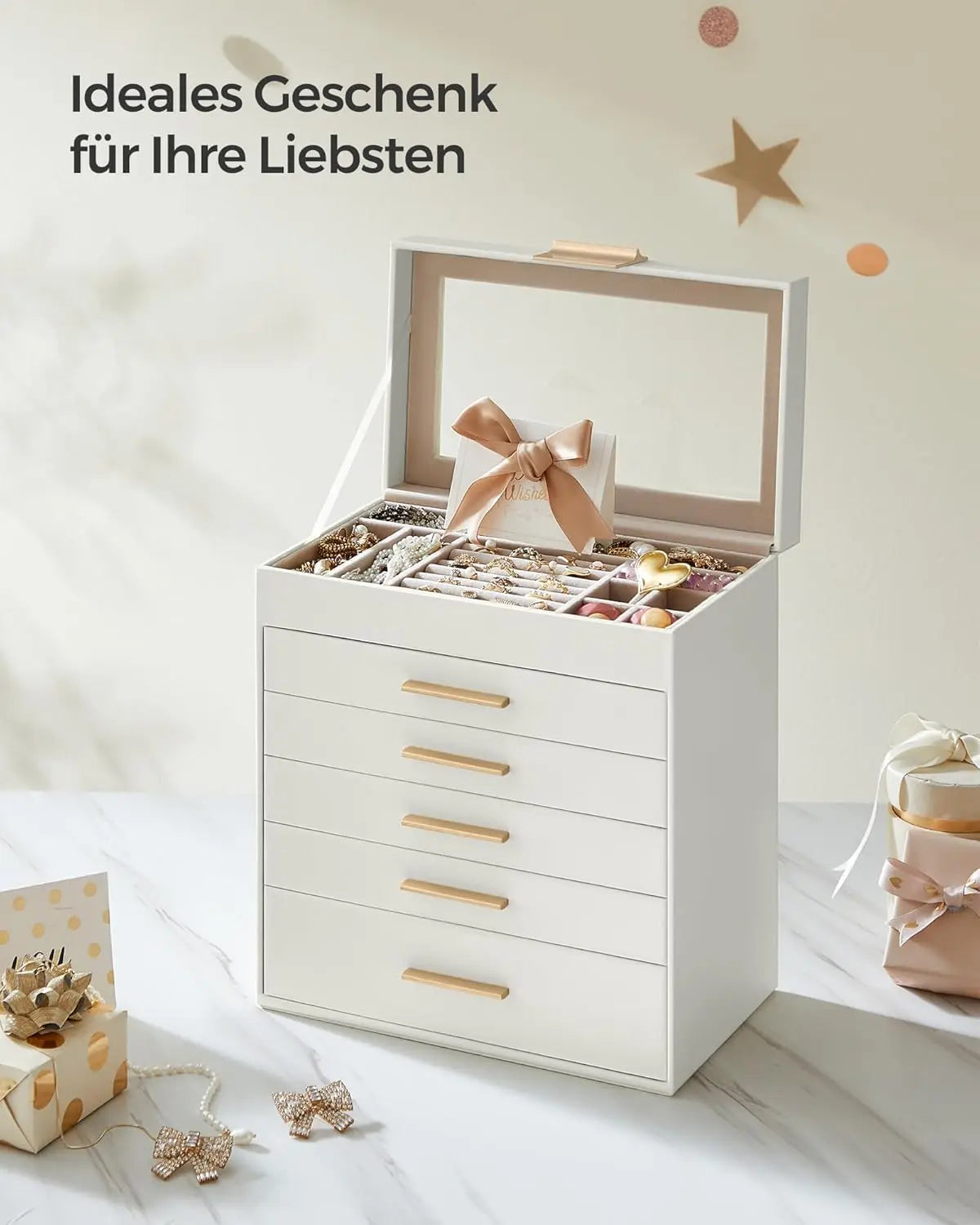 Schmuckkästchen 6 Ebenen Glas weiss von Songmics