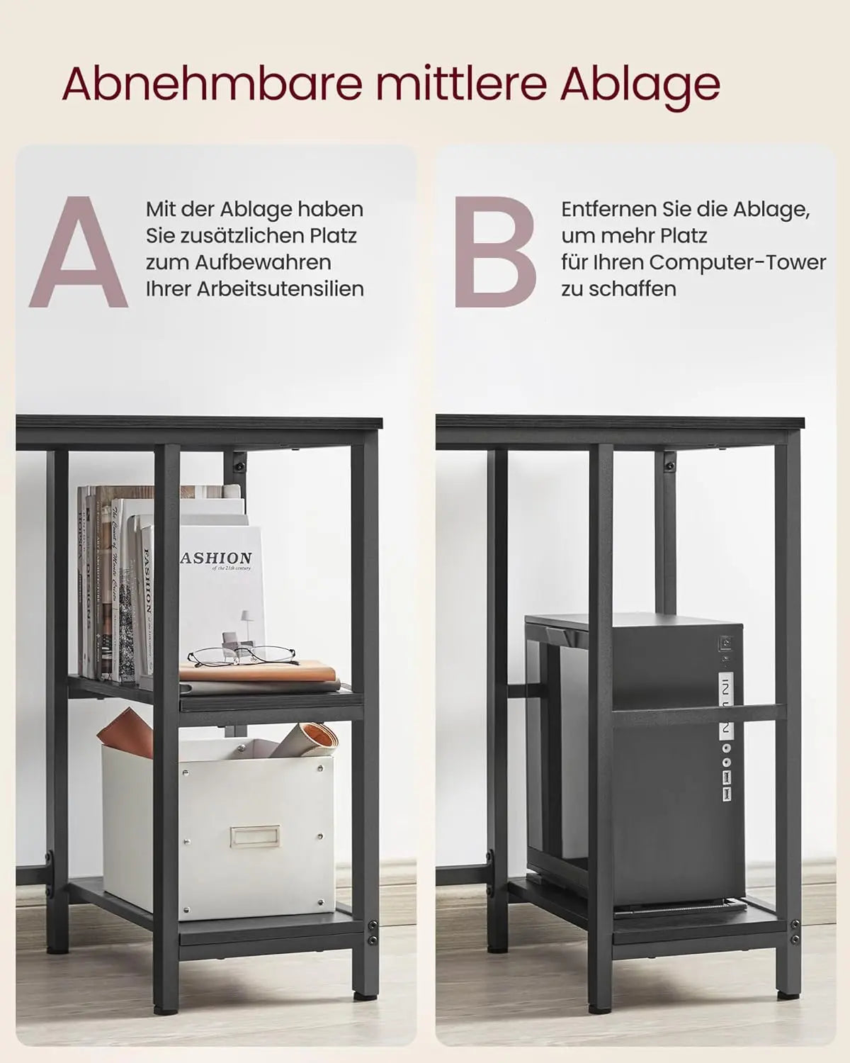 L-Schreibtisch platzsparend schwarz Holzoptik von Songmics
