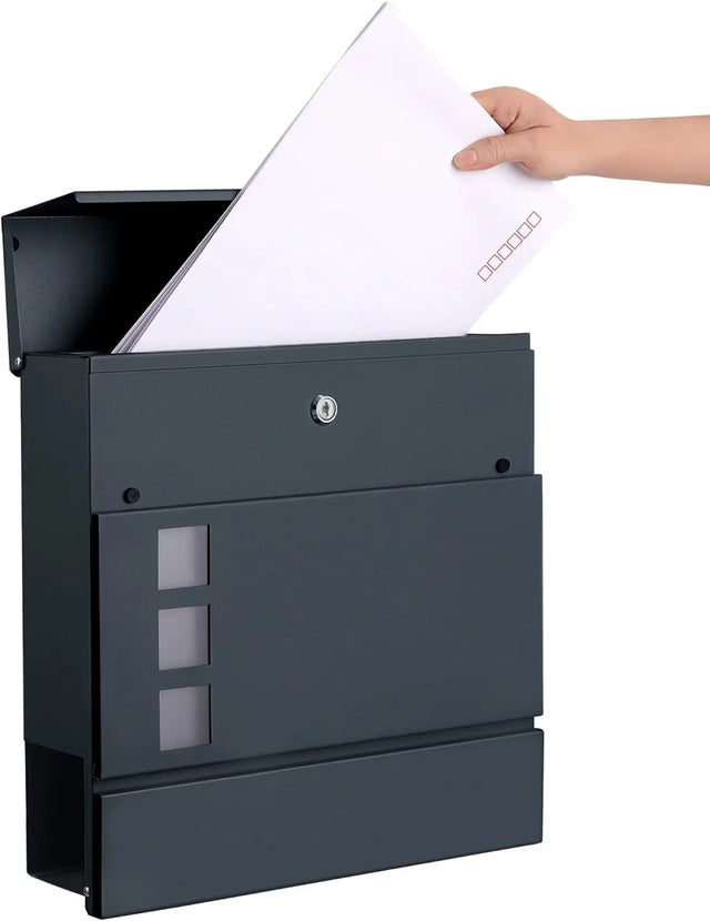 Briefkasten XXL mit Zeitungsfach abschliessbar Anthrazit von Songmics