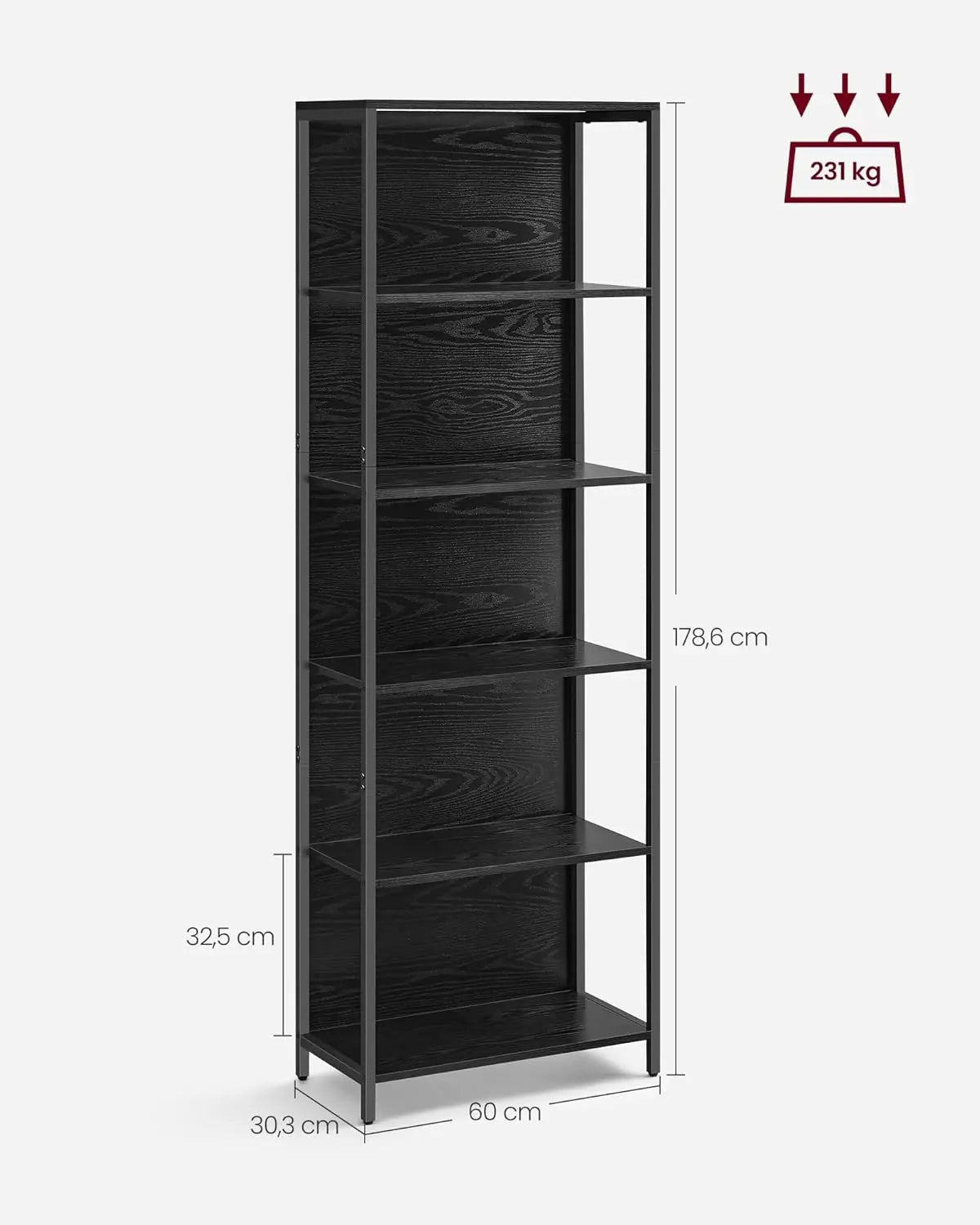 Bücherregal mit LED-Beleuchtung Ebenholzschwarz von Songmics