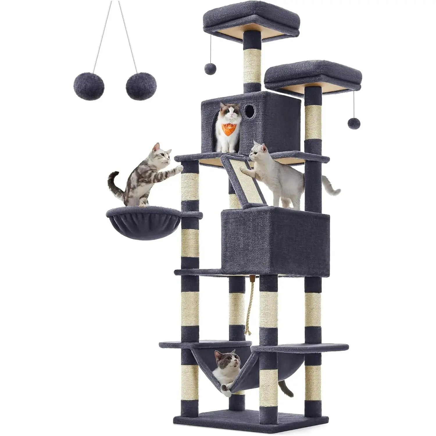 Kratzbaum XXL Katzenbaum Hoch Rauchgrau von Songmics