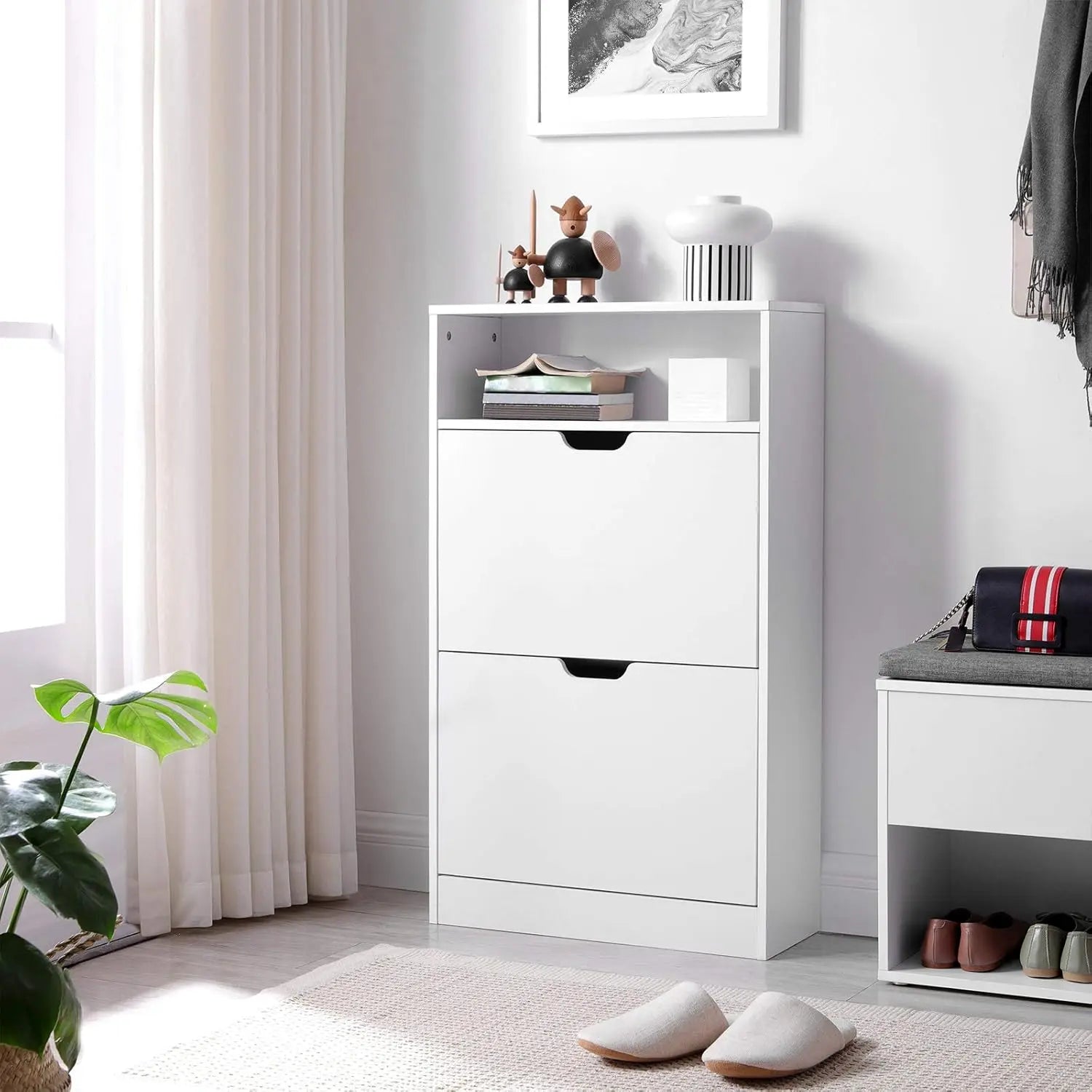 Schuhschrank 2 Klappen wolkenweiss verstellbar von Songmics