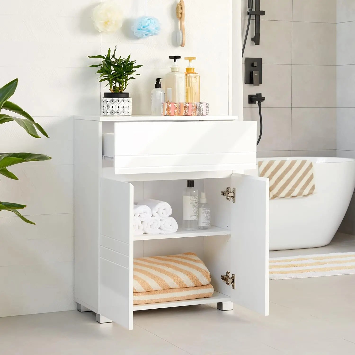 Badezimmerschrank mit Schublade verstellbar Weiss von Songmics