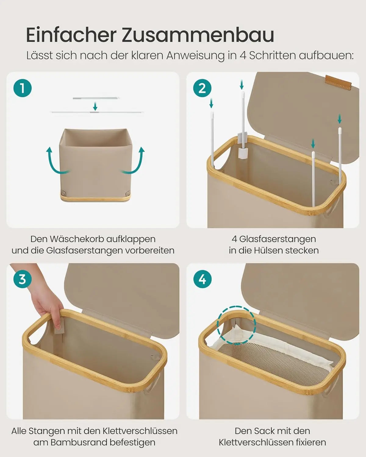 Wäschekorb 65L Bambus kamelbraun Oxford von Songmics