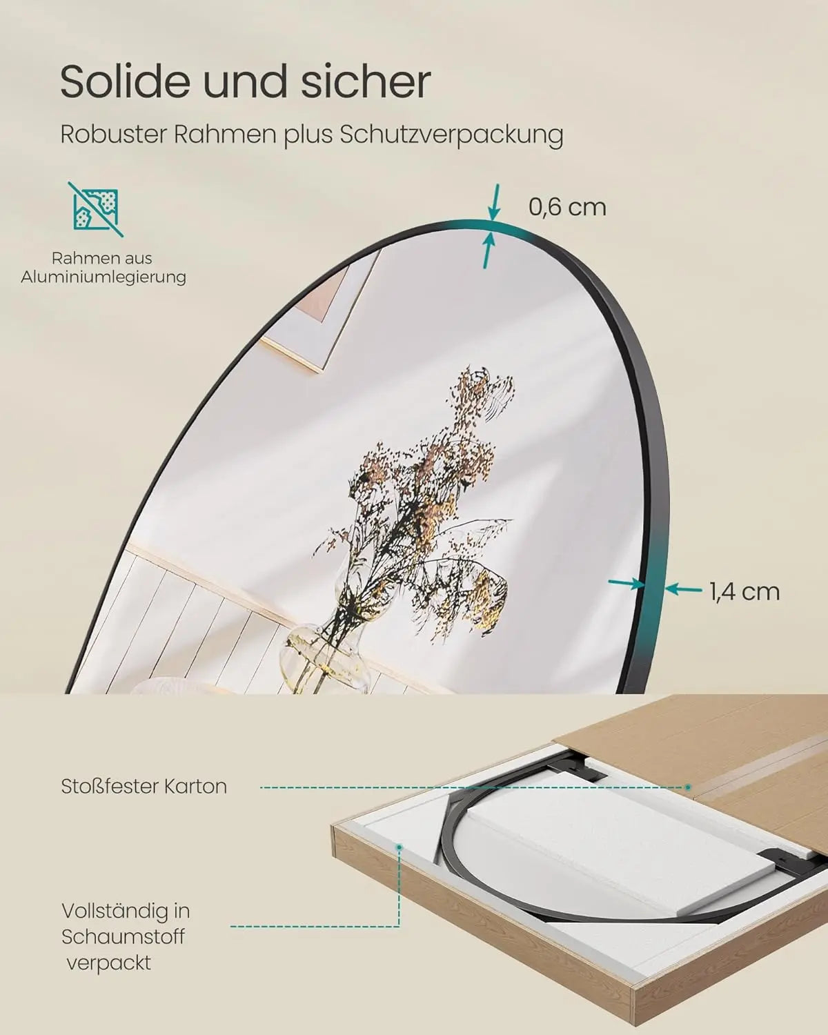 Standspiegel 160cm Aluminium Schwarz Gewölbt von Songmics