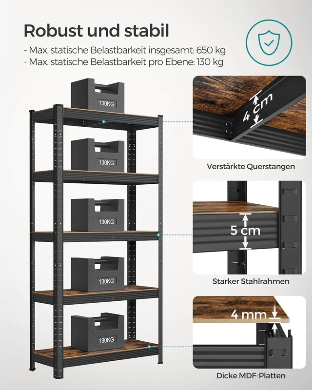 Standregal Industrie-Design mit 5 Ablagen, bis 650 kg belastbar, vintagebraun-schwarz von Songmics
