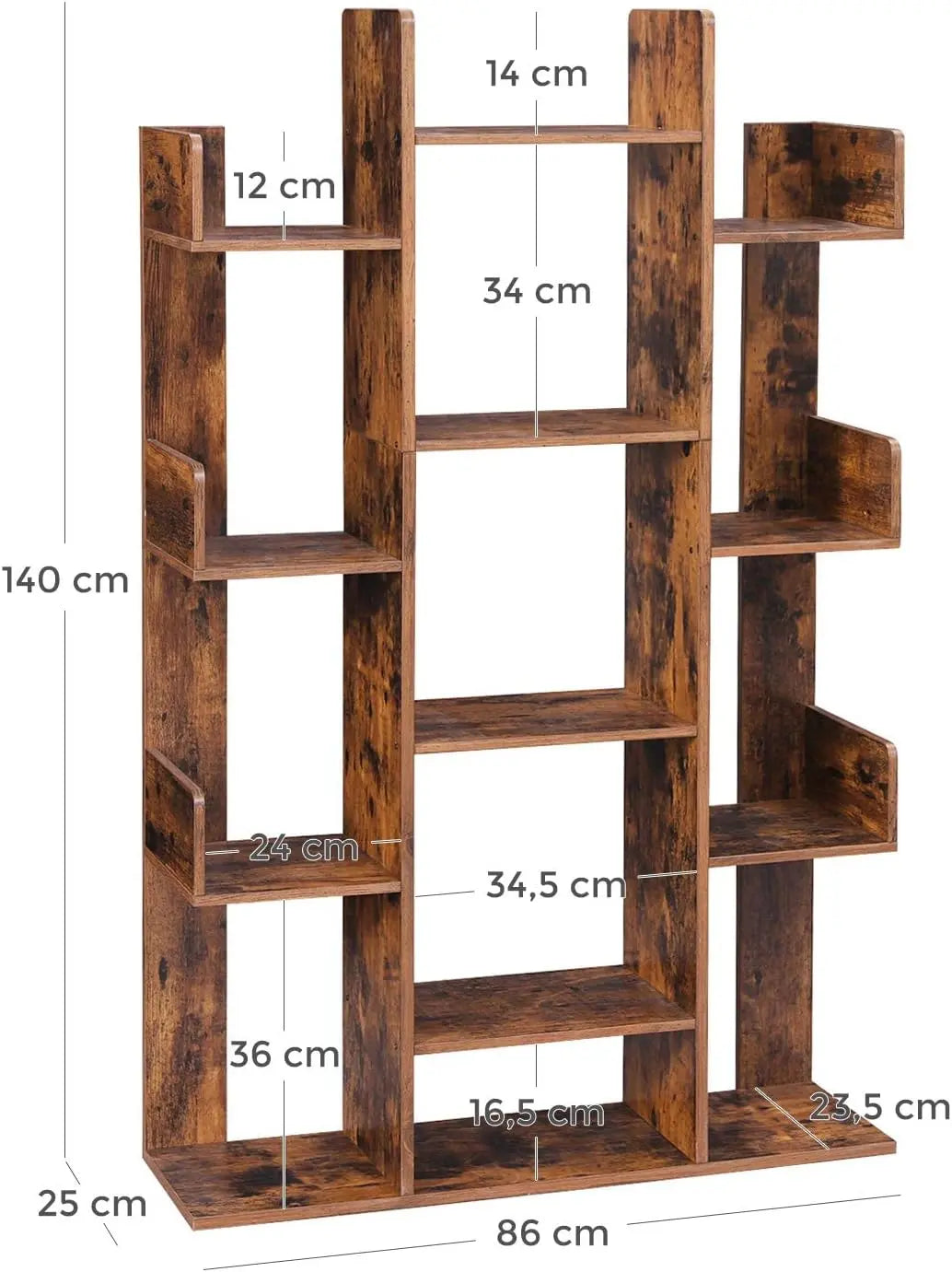 Bücherregal Baumform mit 13 Fächern Vintagebraun von Songmics