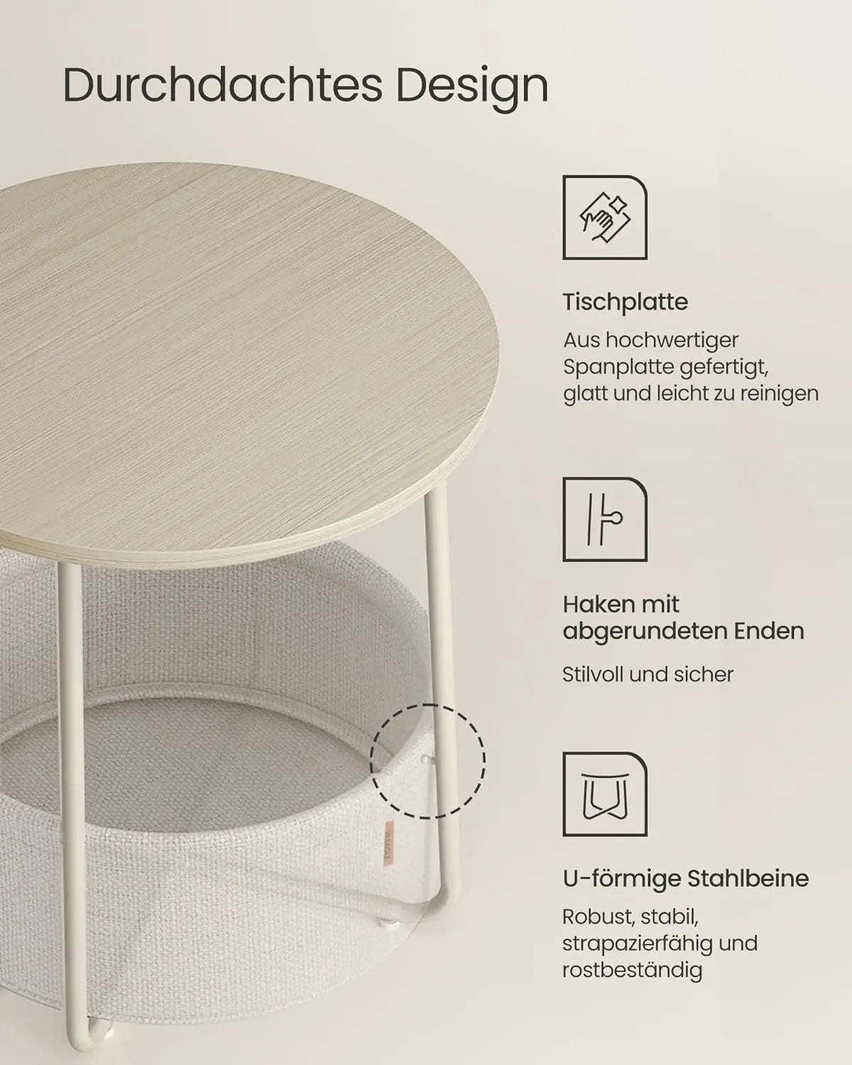 Beistelltisch rund mit Stauraum naturbeige von Songmics