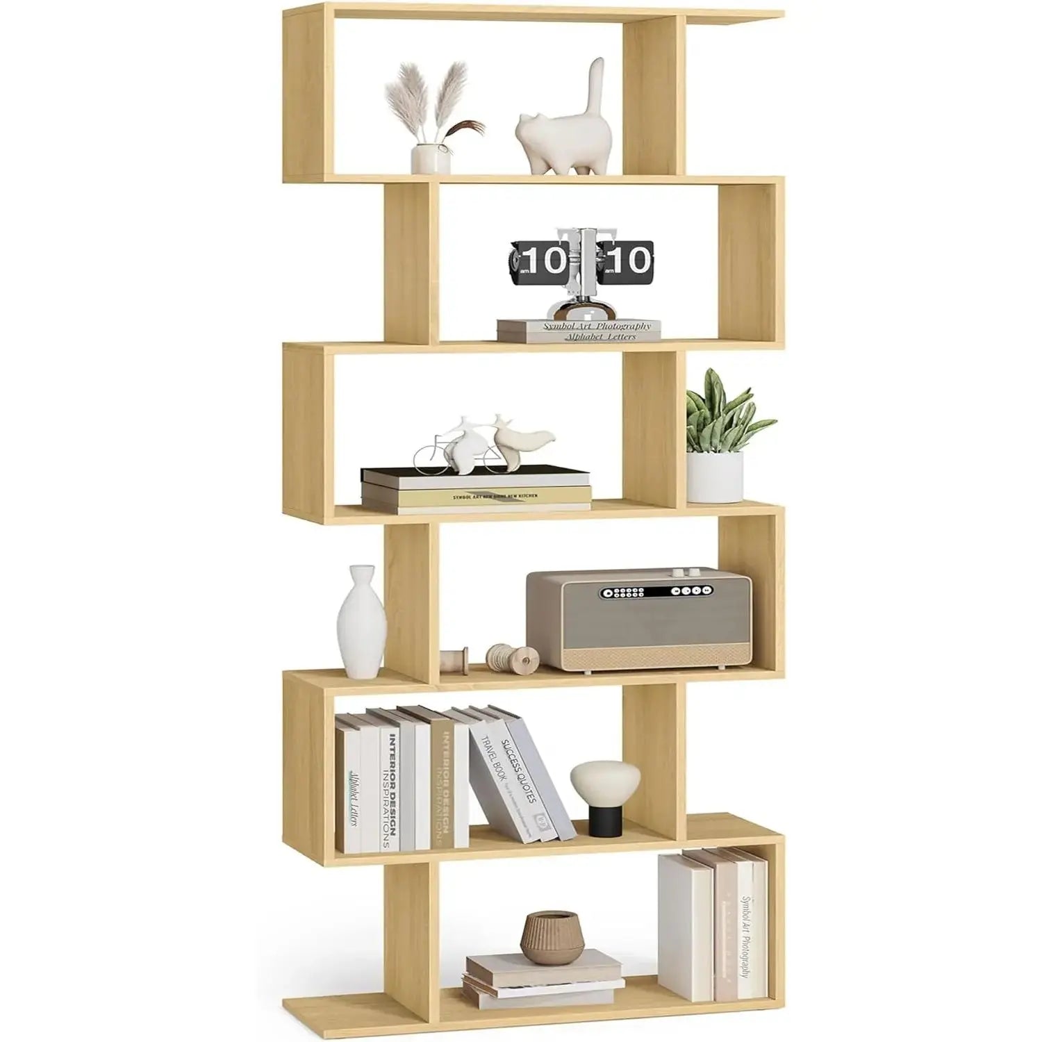 Bücherregal 6 Fächer Raumteiler Eiche Holz von Songmics
