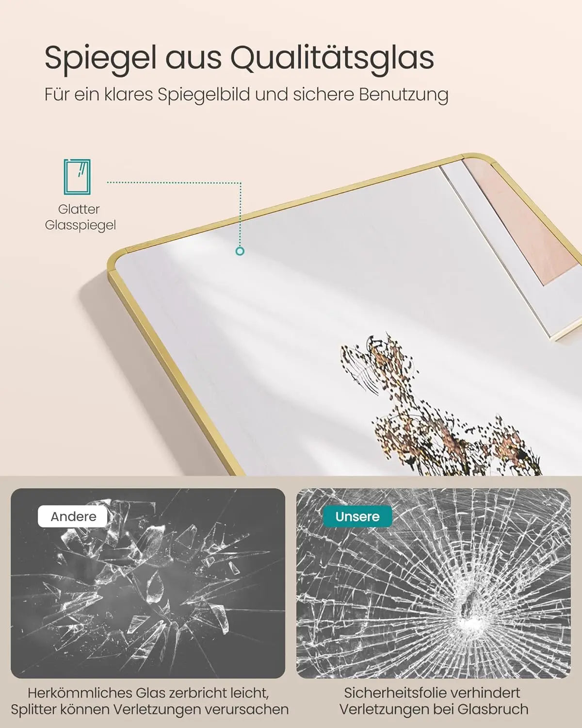 Standspiegel 160x50cm Aluminium Blassgold von Songmics