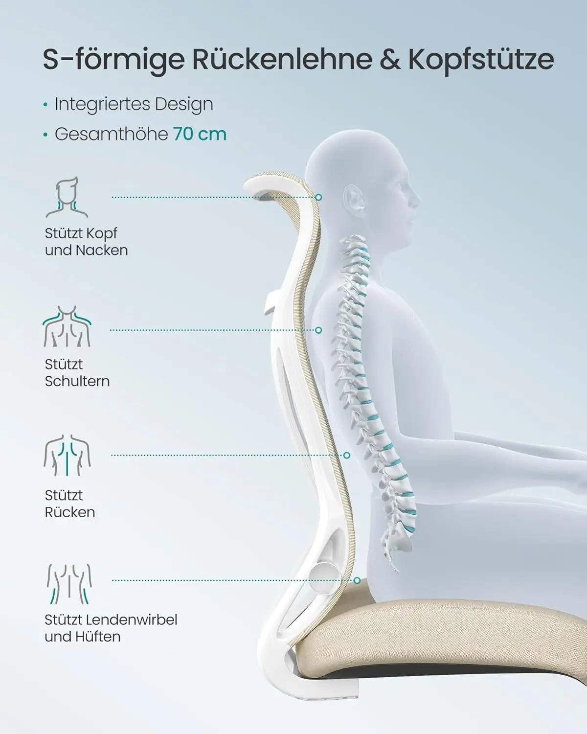 Bürostuhl ergonomisch cappuccinobeige Netzstoff von Songmics
