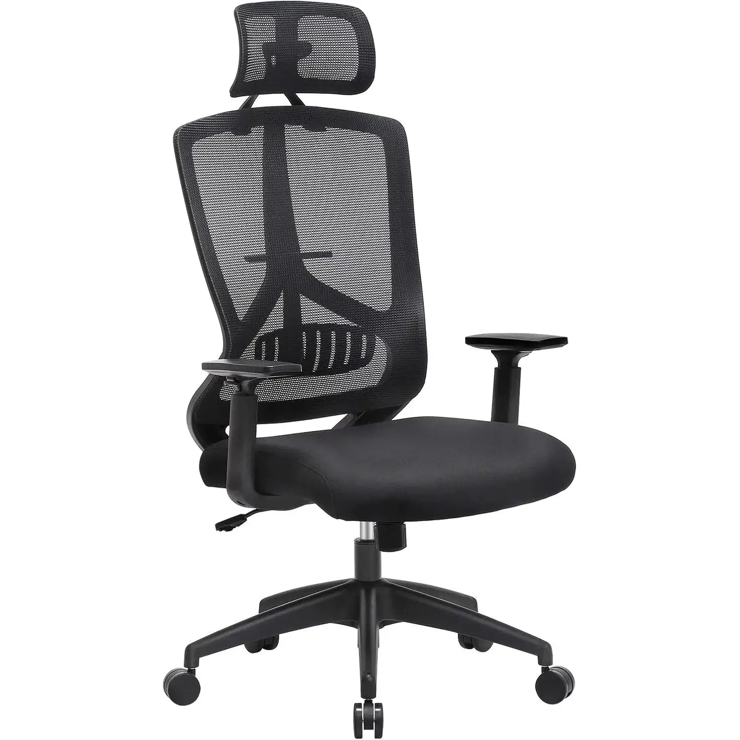 Bürostuhl Ergonomisch Verstellbar Lendenwirbelstütze Kopfstütze Schwarz von Songmics