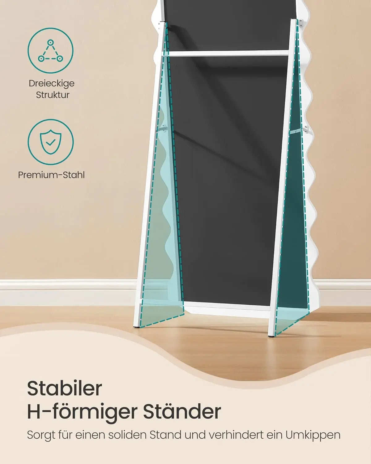 Standspiegel 160cm Wellendesign Weiss MDF von Songmics