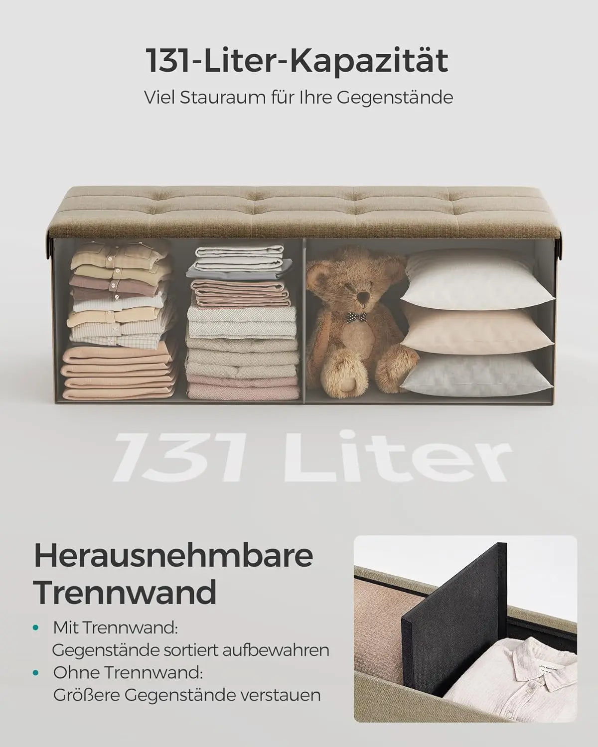 Sitzbank Sitztruhe Stauraum Klappbar Belastbar Wohnzimmer Kamelbraun von Songmics