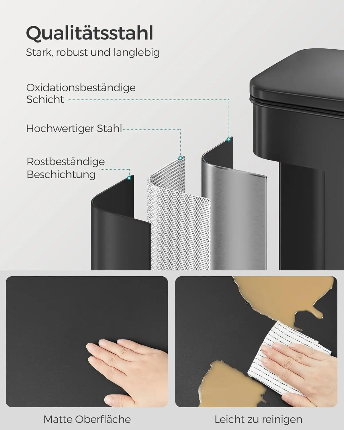 Abfalleimer 40L Softclose Schwarz Stahl von Songmics