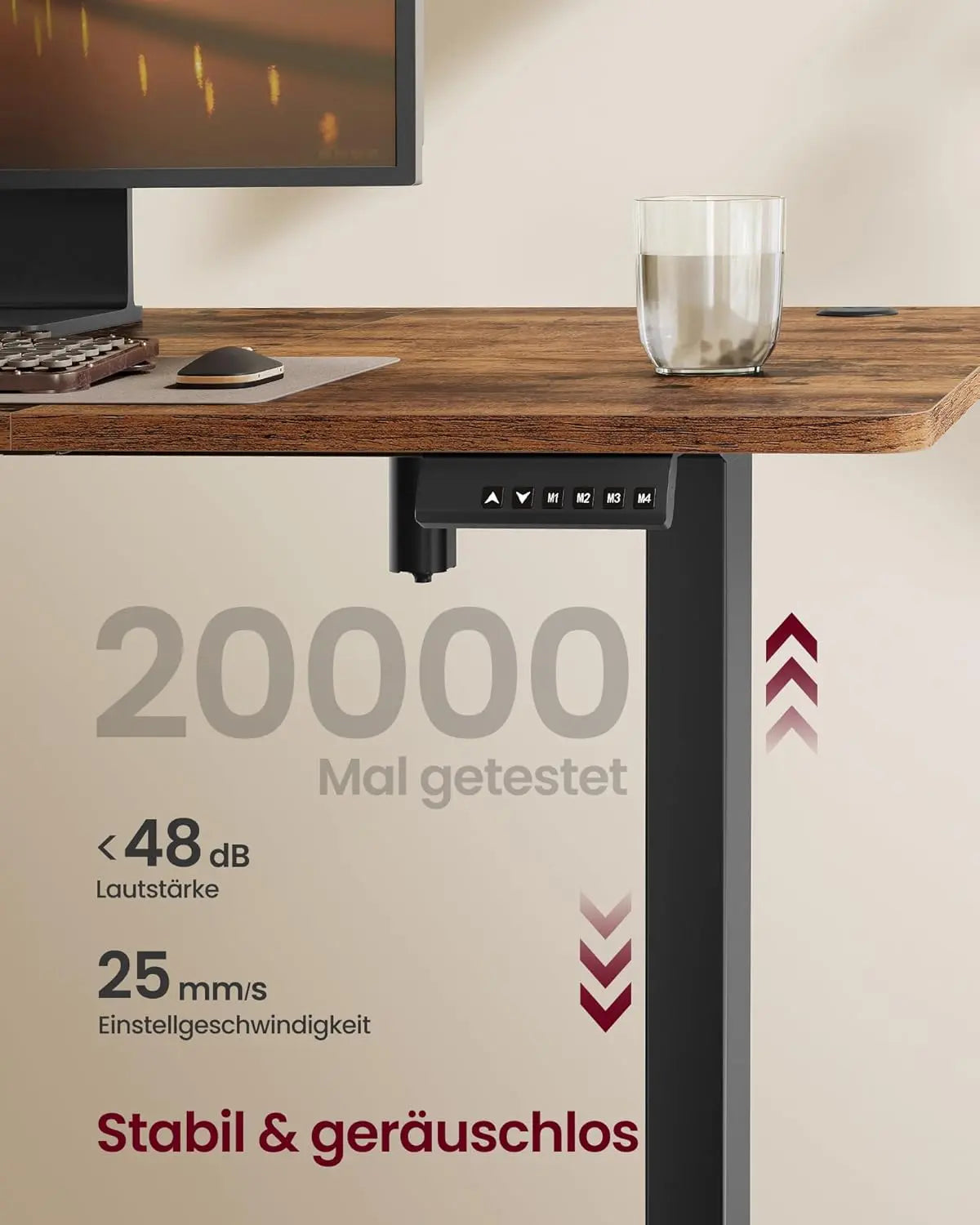 Elektrischer Schreibtisch 180x80 Memory vintagebraun von Songmics