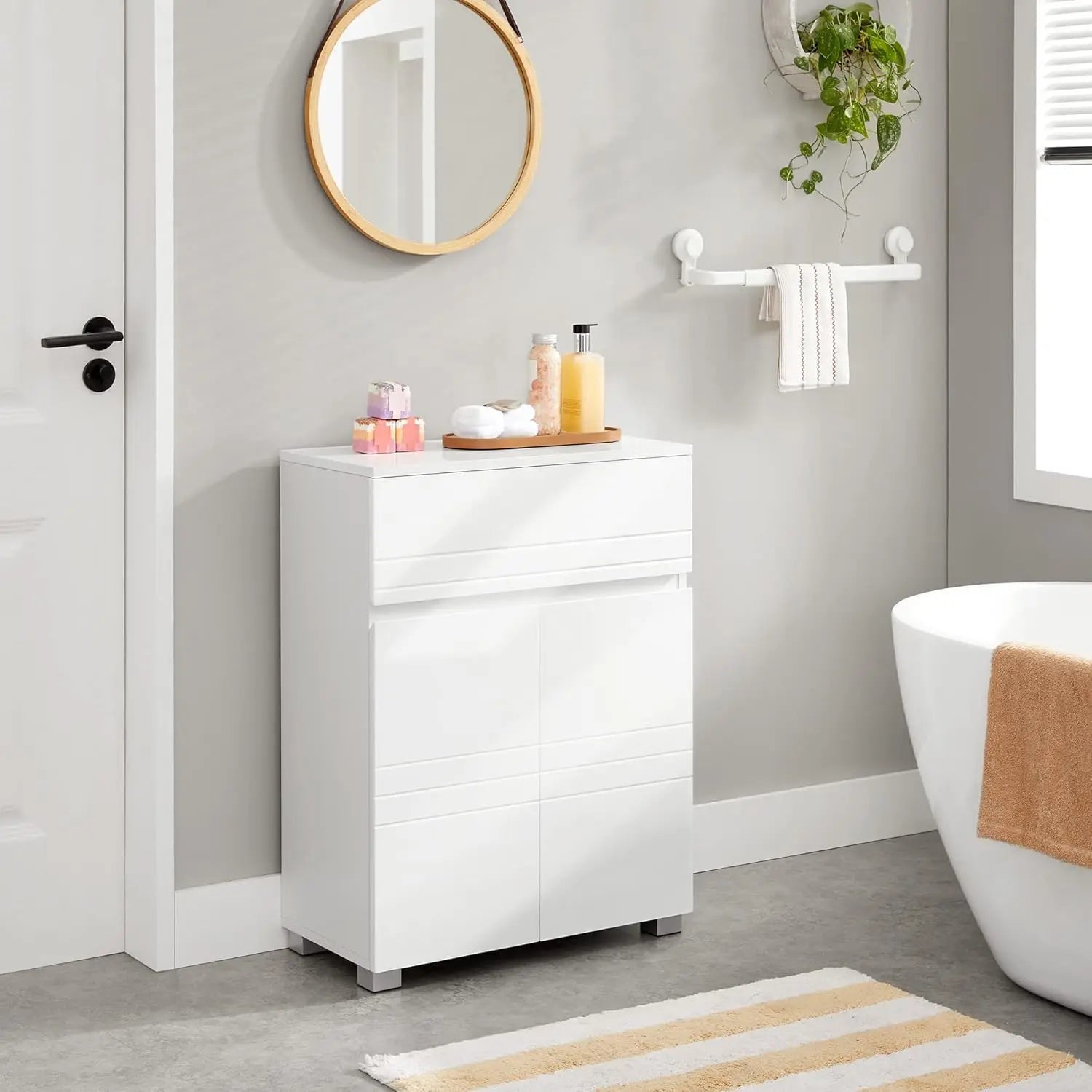 Badezimmerschrank mit Schublade verstellbar Weiss von Songmics