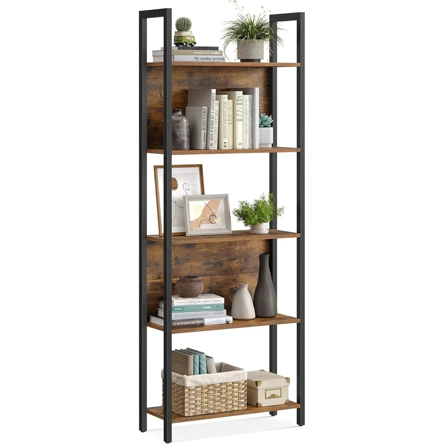 Bücherregal Industrie-Design mit Stahlgestell Vintagebraun von Songmics