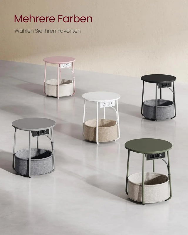 Beistelltisch mit Steckdose Stauraum, Mattweiss-Kamelbraun von Songmics