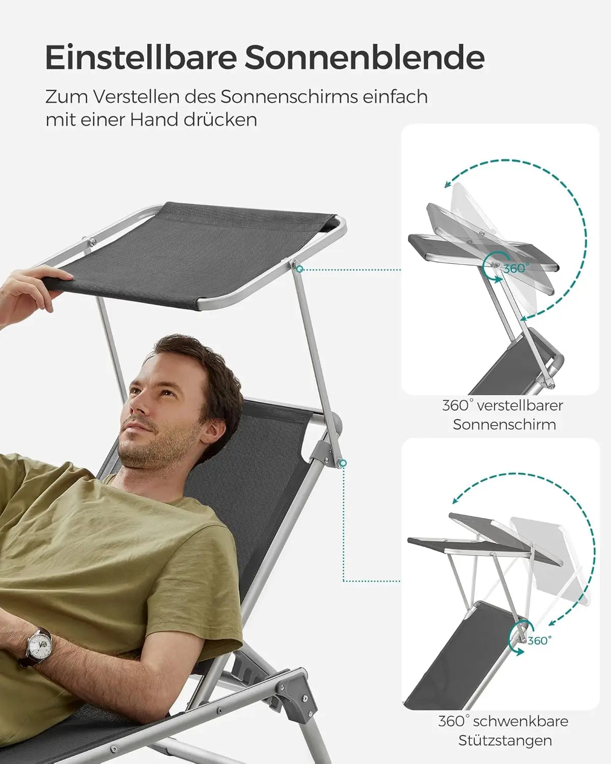 Sonnenliege mit Dach Aluminium rauchgrau von Songmics