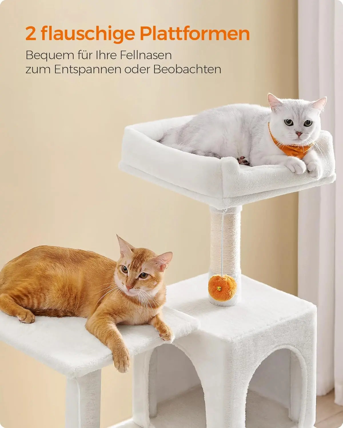 Kratzbaum Katzenhaus mit Hängematte cremeweiss von Songmics