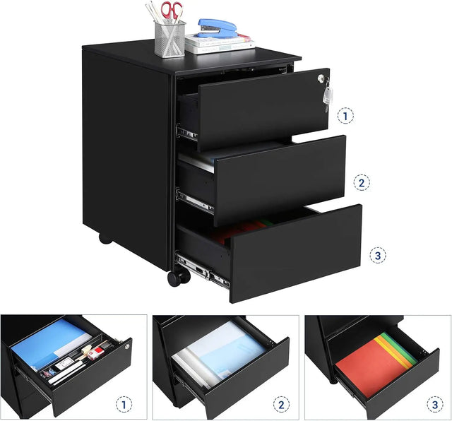 Rollcontainer abschliessbar Büro tintenschwarz von Songmics