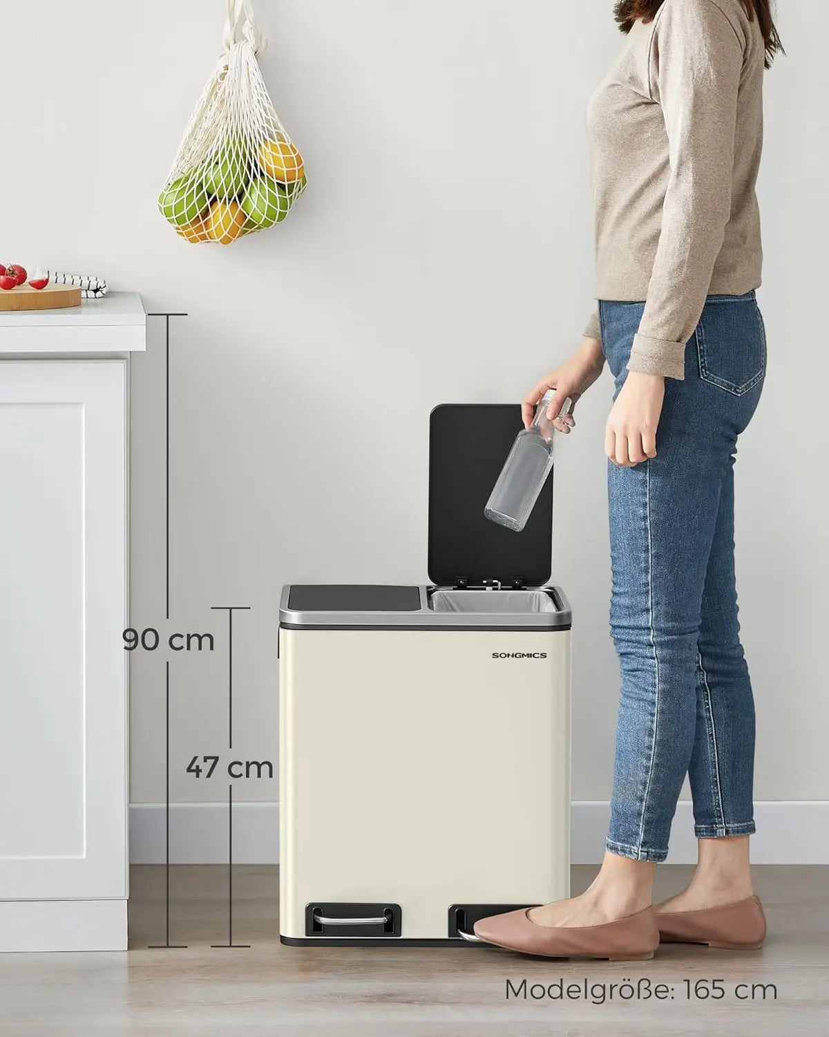 Treteimer 2x15L Softclose sandbeige-tintenschwarz von Songmics