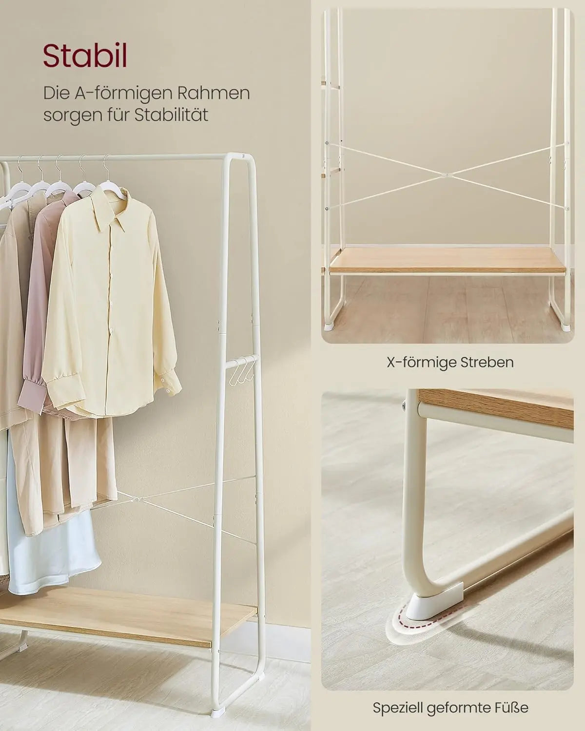 Kleiderständer mit Schuhablage Eichenfarben-Mattweiss von Songmics