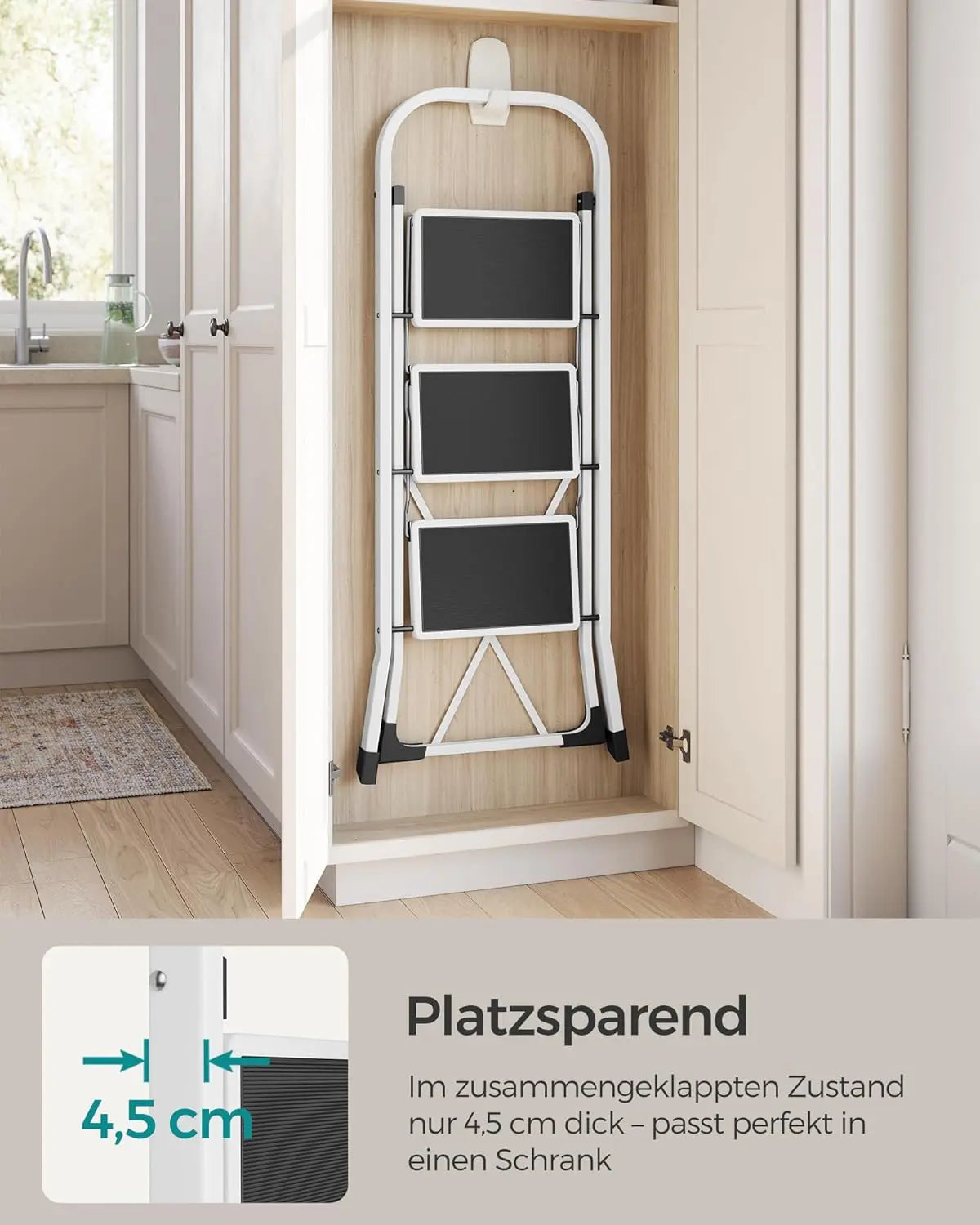 Trittleiter Klappbar 3 Stufen 150kg Weiss von Songmics