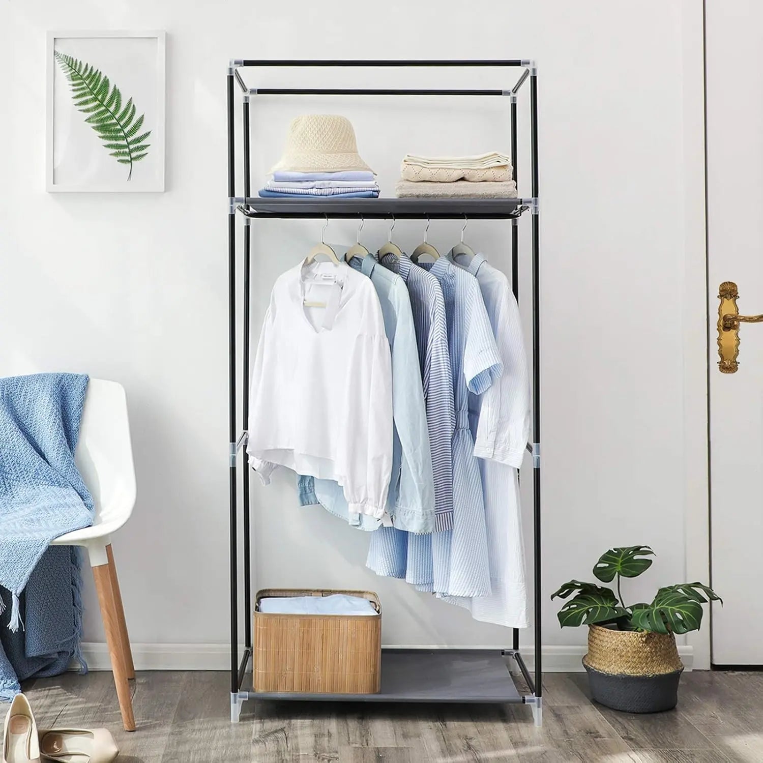 Stoff-Kleiderschrank zusammenklappbar grau 160cm von Songmics