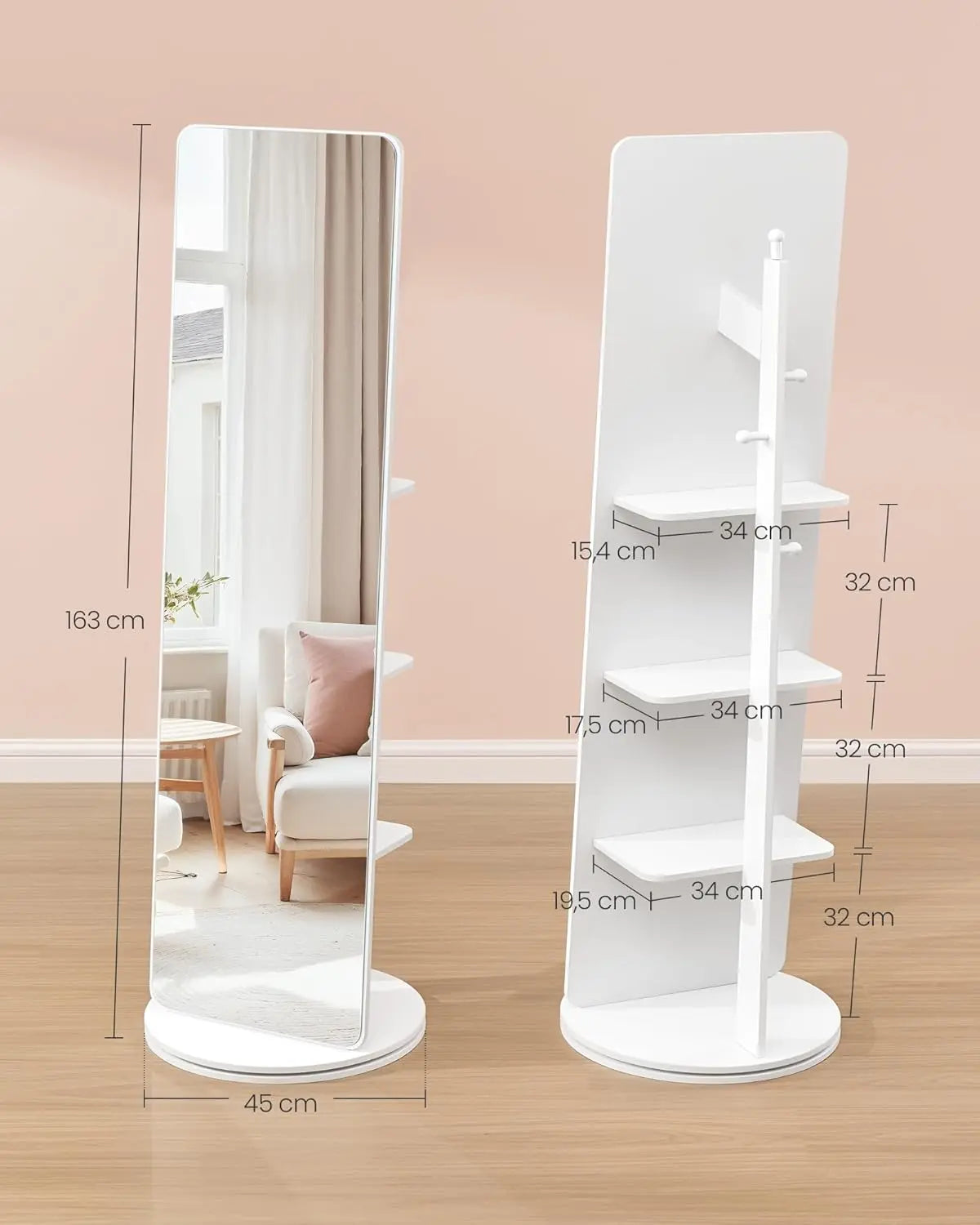 Standspiegel drehbar 163cm weiss Hartglas von Songmics