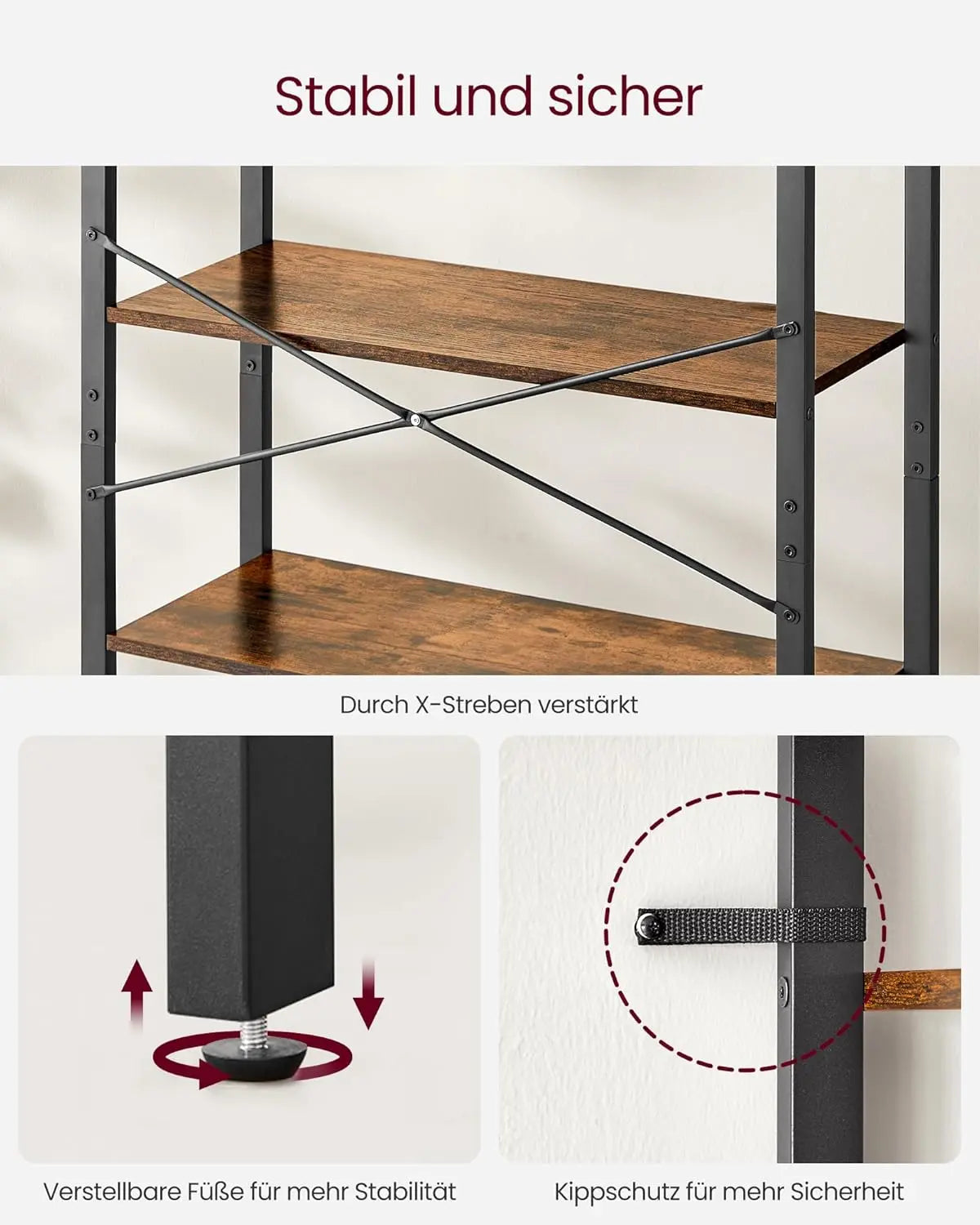 Bücherregal Industrie-Design freistehend vintagebraun-schwarz von Songmics