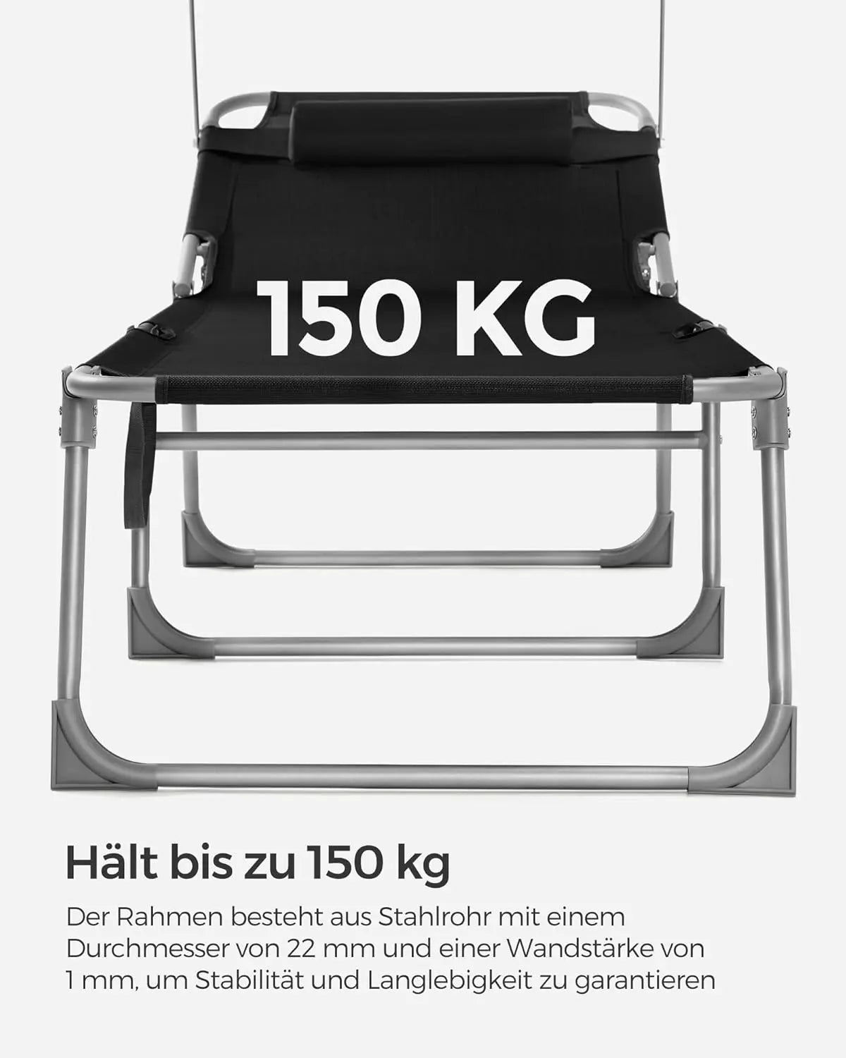 Sonnenliege klappbar 150kg schwarz Stahl von Songmics