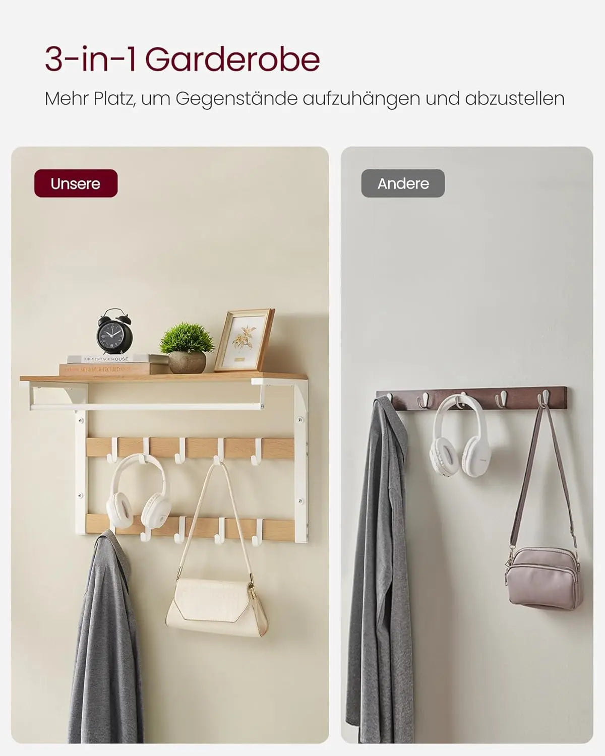 Wandgarderobe mit Ablage Eichenfarben-Weiss von Songmics