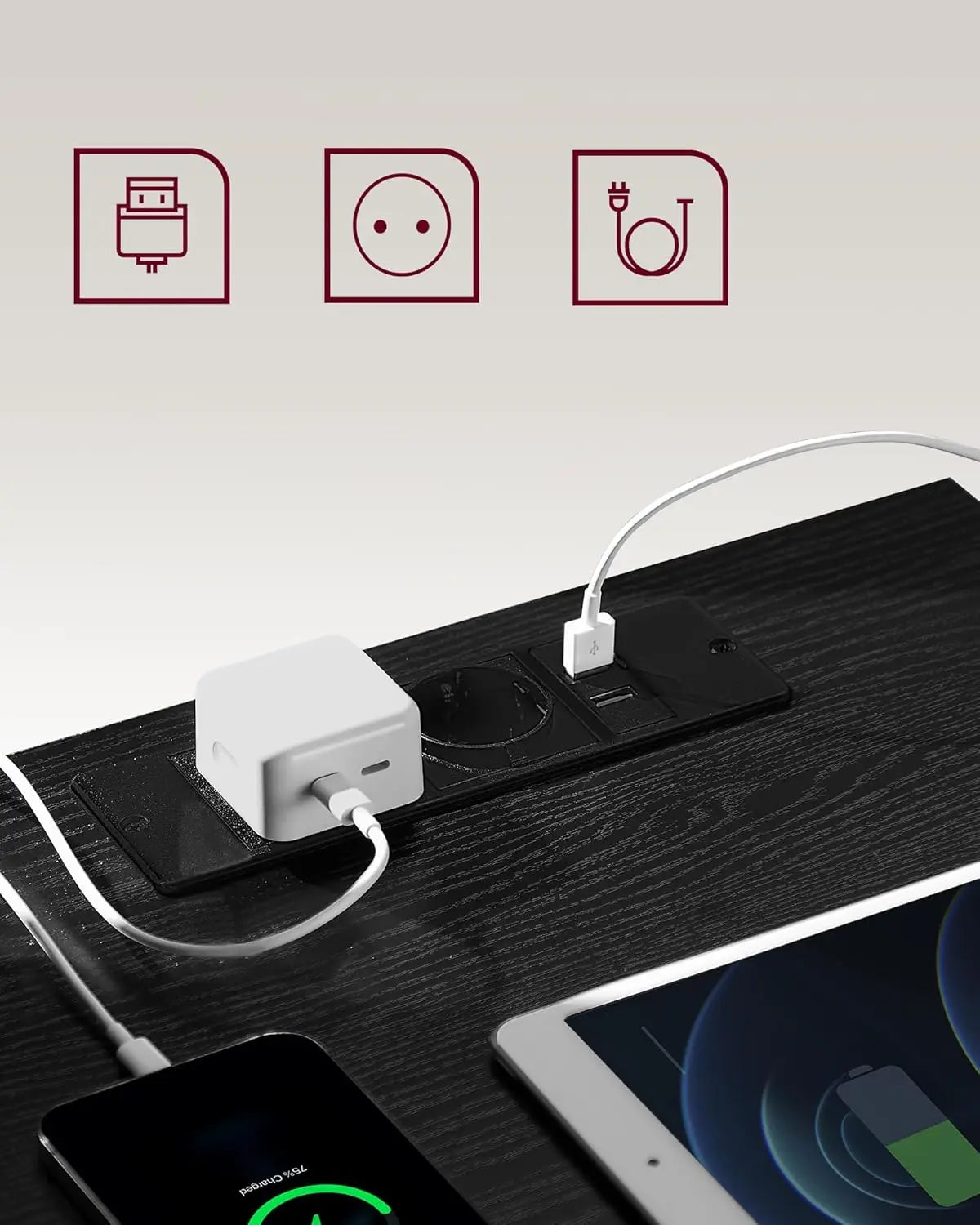 Nachttisch-Set 2 Stück USB Schwarz Holz von Songmics