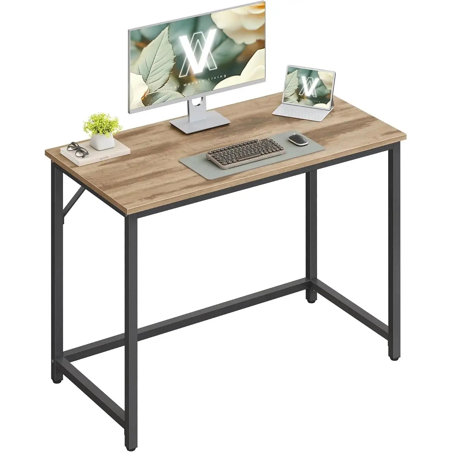 Computertisch Bürotisch 100x50x76cm Kamelbraun Tintenschwarz von Songmics