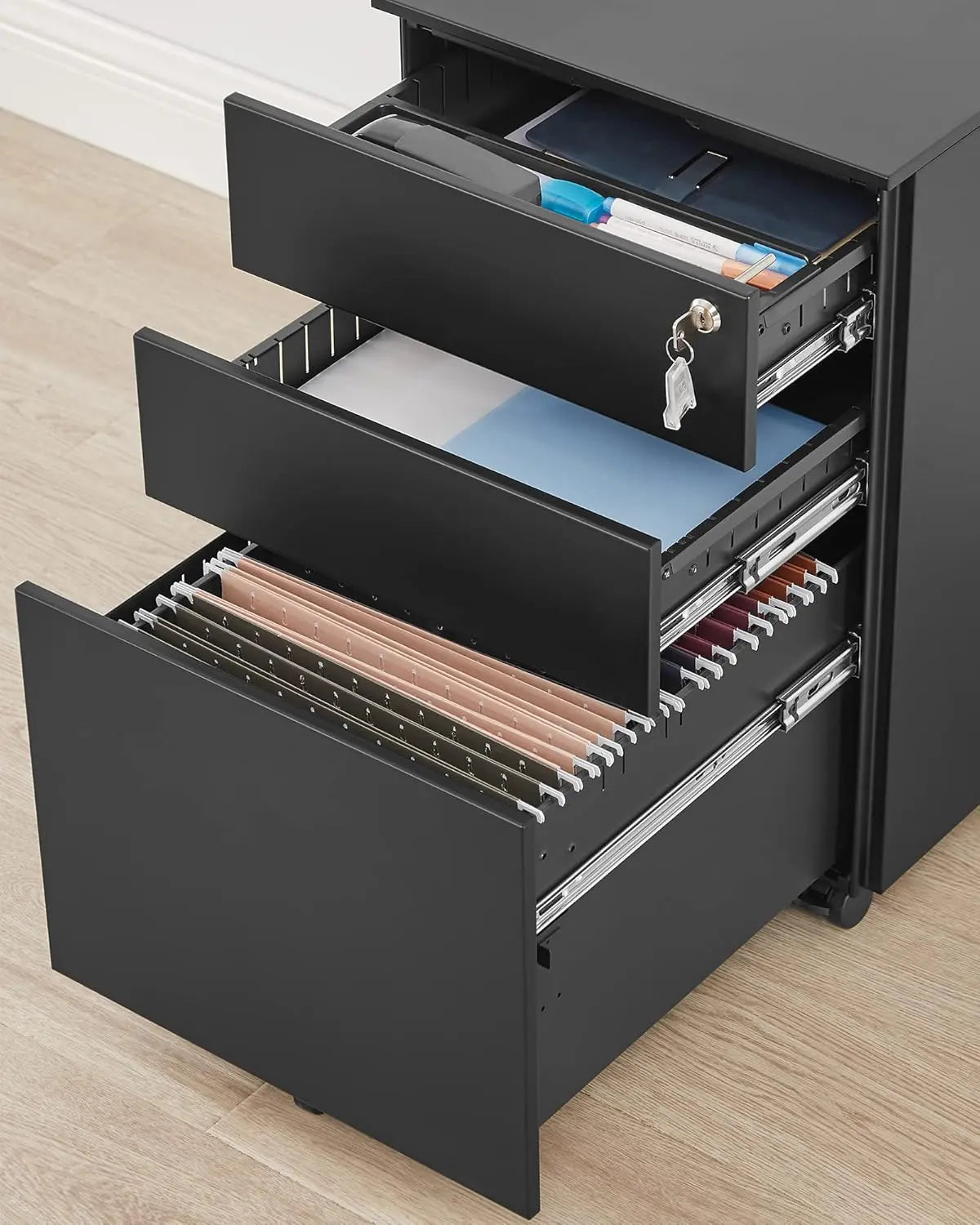 Rollcontainer Büroschrank mit Schubladen Schwarz von Songmics