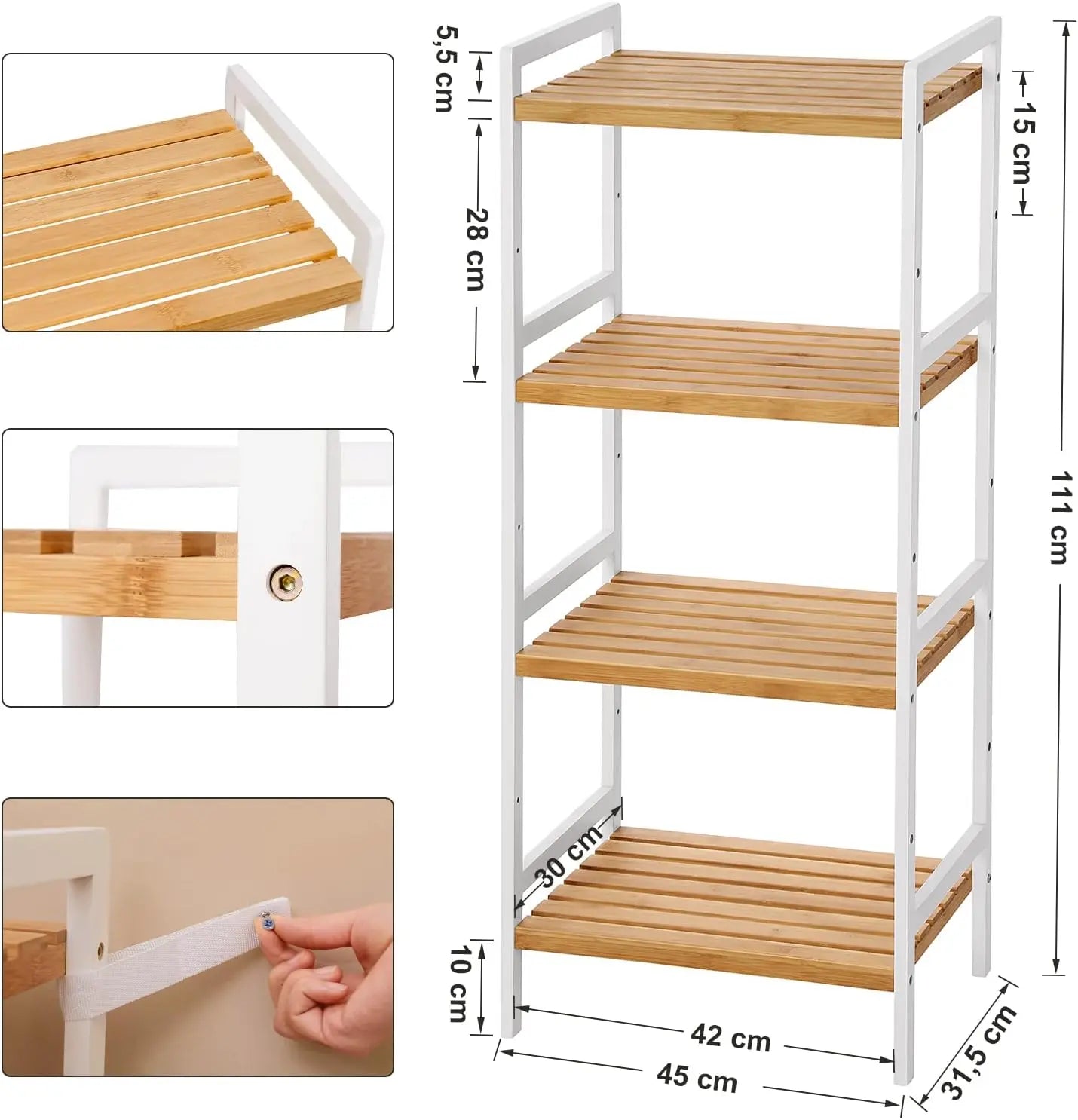 Bambus Standregal 4 Ablagen naturfarben-weiss von Songmics