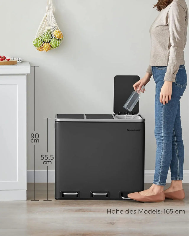 Mülleimer Küche Mülltrennsystem 3 Fächer Schwarz von Songmics