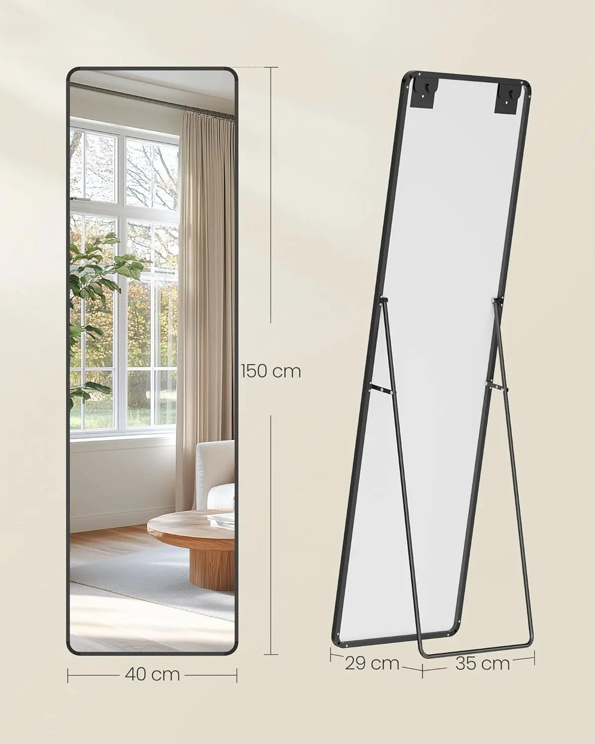 Standspiegel 150x40cm Aluminium Schwarz von Songmics