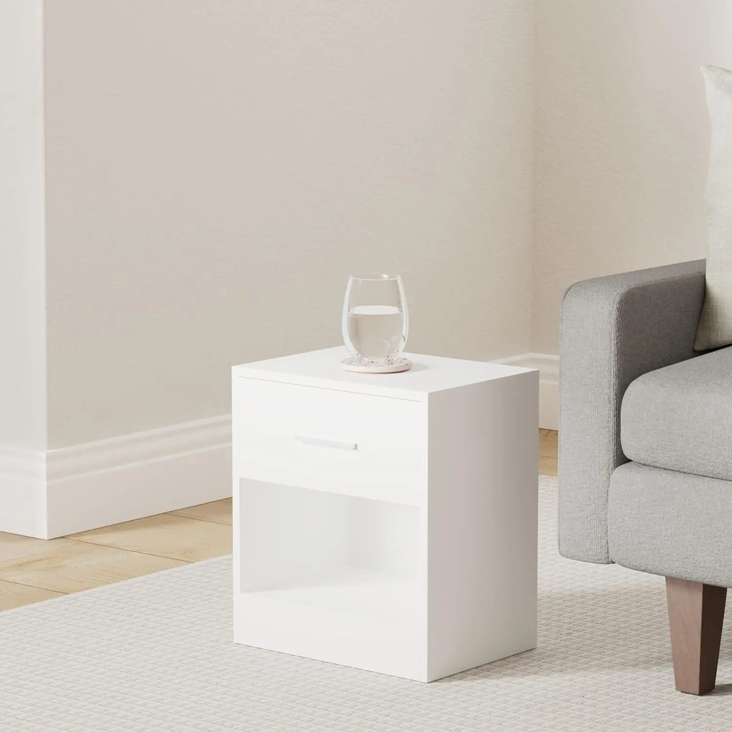 Nachttisch mit Schublade 2er Set Weiss Holz von Songmics